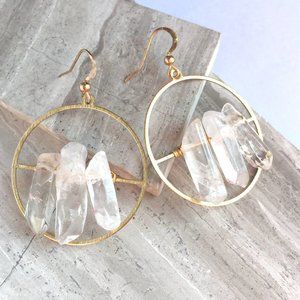 Clear Quartz Crystal — Gold hoop Earrings
